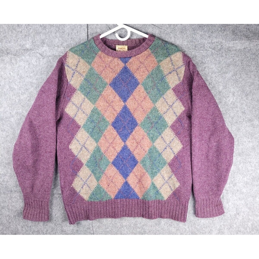 Vintage Alan Paine Shetland Wool Sweater Mens 42 Argyle Macy's ***